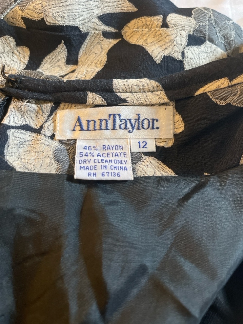 Ann Taylor Floral A-Line Skirt Size 12 Black Cream Fully Lined Career Classic - Picture 11 of 14